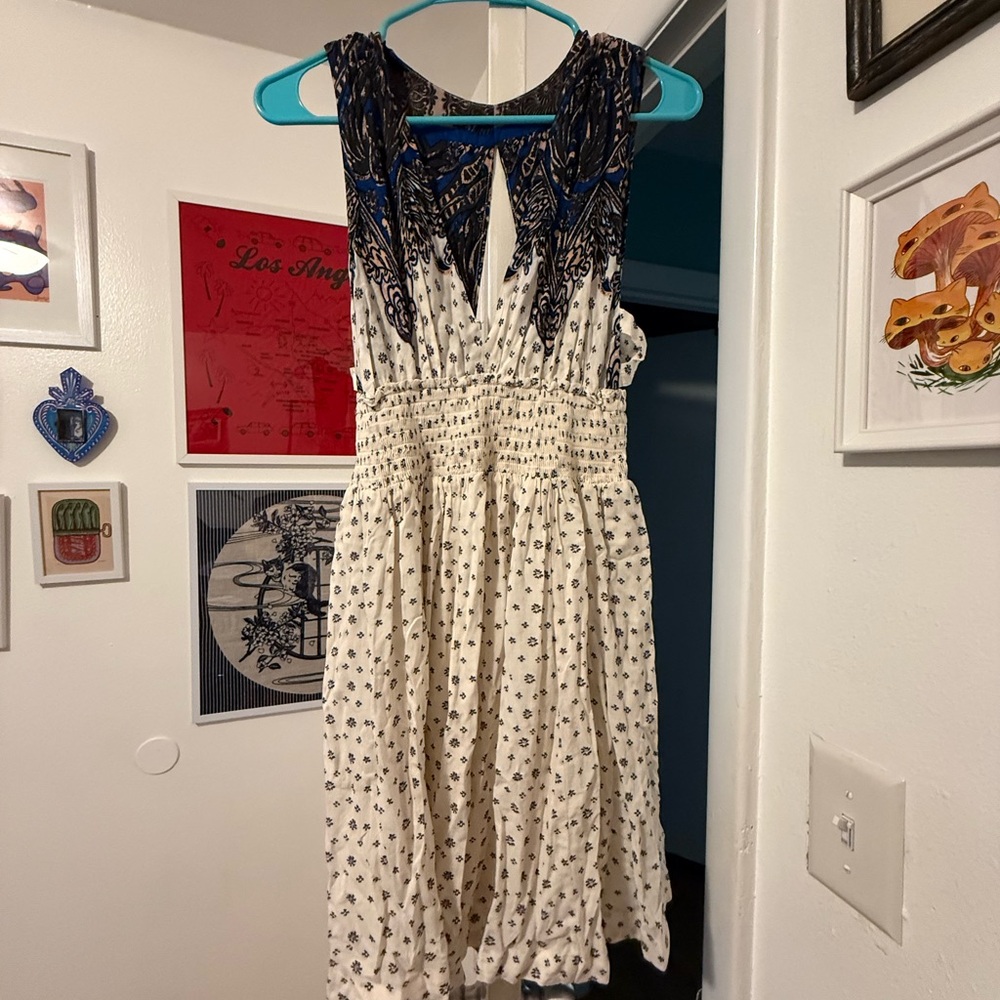 Free People Blue and Cream Plunge Sundress